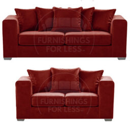 Furnishings For Less UK Ella Boxed Arm Plush Velvet  Fabric Sofa Set 3 And 2 Seater Sofa   Red - thumbnail 1