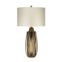 Elegant Pearl Textured Satin Shade Table Lamp With Bronze Ceramic Base