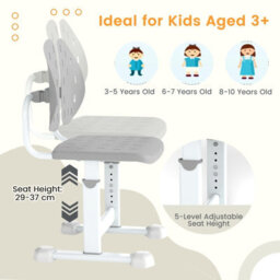Gainoom Height-Adjustable Grey Children Study Chair Desk Chair W/ Double Back Support & Breathable Seat - thumbnail 8