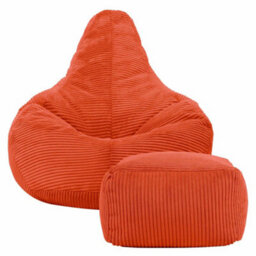 Icon Gaming Bean Bag Recliner & Footstool Jumbo Cord Terracotta - thumbnail 3