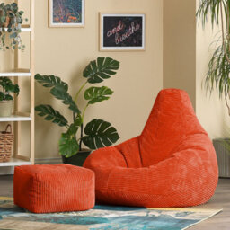Icon Gaming Bean Bag Recliner & Footstool Jumbo Cord Terracotta - thumbnail 2