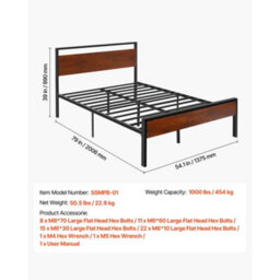 Vevor Sturdy Metal Bed Frame With Wooden Headboard 14 Inch Height Large Under-Bed Storage Easy Assembly - thumbnail 4