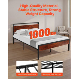 Vevor Sturdy Metal Bed Frame With Wooden Headboard 14 Inch Height Large Under-Bed Storage Easy Assembly - thumbnail 3