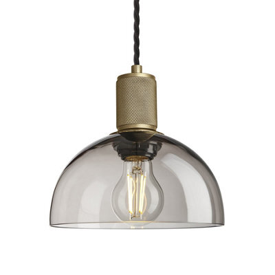 Industville Knurled Glass Dome Pendant Light - 8 Inch, Mocha Glass Shade, Brass Pendant Holder
