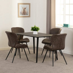 Seconique Marlow Black Marble Effect Dining Set 4 Brown Faux Leather Chairs - thumbnail 1