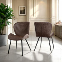 Seconique Marlow Black Marble Effect Dining Set 4 Brown Faux Leather Chairs - thumbnail 2