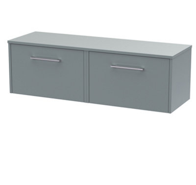Hudson Reed Juno Wall Hung 2 Soft Close Drawer Vanity Unit With Worktop In Coastal Grey Finish, 1200mm - image 1