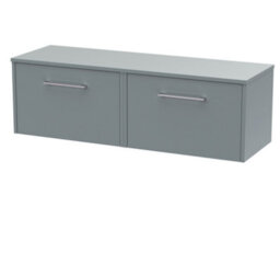 Hudson Reed Juno Wall Hung 2 Soft Close Drawer Vanity Unit With Worktop In Coastal Grey Finish, 1200mm - thumbnail 1