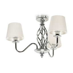 Valuelights Memphis Traditional Silver Chrome 3 Light Ceiling Light Chandelier With Fabric Lampshades - Bulbs Included