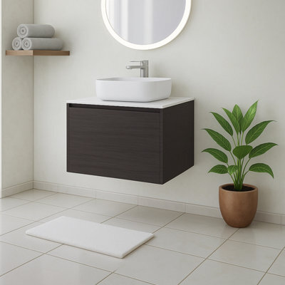 Plum&clay Matterhorn Dark Oak Wall Hung Bathroom Vanity Unit With White Countertop (W)750mm (H)450mm - image 1