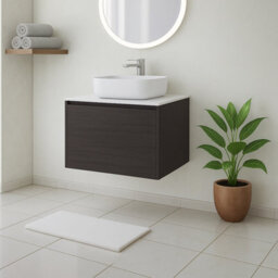 Plum&clay Matterhorn Dark Oak Wall Hung Bathroom Vanity Unit With White Countertop (W)750mm (H)450mm