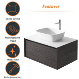 Plum&clay Matterhorn Dark Oak Wall Hung Bathroom Vanity Unit With White Countertop (W)750mm (H)450mm - thumbnail 5