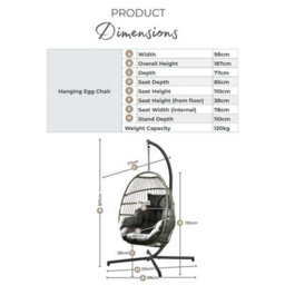 Furniturebox Uk Garden Hanging Egg Chair - Rattan Outdoor Egg Chair With Cream Cushions - Garden Patio Egg Chair - thumbnail 9