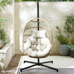 Furniturebox Uk Garden Hanging Egg Chair - Rattan Outdoor Egg Chair With Cream Cushions - Garden Patio Egg Chair - thumbnail 2