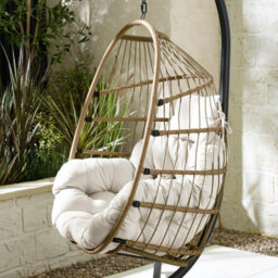 Furniturebox Uk Garden Hanging Egg Chair - Rattan Outdoor Egg Chair With Cream Cushions - Garden Patio Egg Chair - thumbnail 3