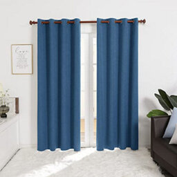 Deconovo Total Blackout Curtains Faux Linen Eyelet Curtains For Windows Bedroom, 52 X 90 Inch(Width X Length), Dark Blue, 2 Panels - thumbnail 1