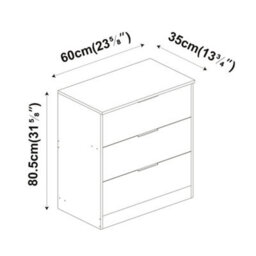 Urbn-Living Urbnliving Width 60Cm White Colour Chest Of 3 Drawers Modern Compact Storage Bedside Metal Handle Cabinet Bedroom Furniture - thumbnail 2