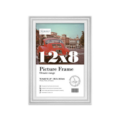 12X8 White Ornate Picture Frame (30.5 X 20.3Cm) Poster, Photo, Artwork, Gallery Wall Or Print - image 1