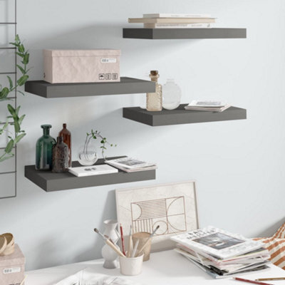 Vidaxl Floating Wall Shelves 4 Pcs High Gloss Grey 40X23X3.8 Cm Mdf - image 1