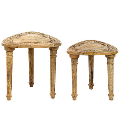 Beliani Set Of 2 Side Tables Saora Mango Wood Light Brown - image 1