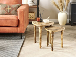 Beliani Set Of 2 Side Tables Saora Mango Wood Light Brown - thumbnail 2