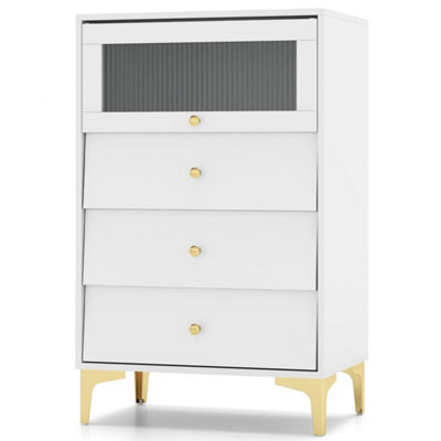 3-Drawer Dresser W/ Flip-Up Fluted Glass Door - image 1