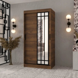 Arten Almeria Oak Walnut 100Cm Sliding Wardrobe With Mirrored Door