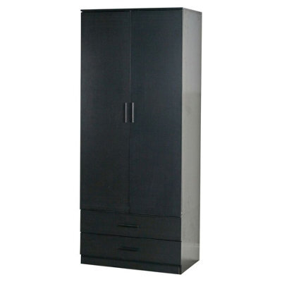 Urbn-Living Urbnliving Height 180Cm Wooden Black Tall 2 Door Wardrobe With 2 Drawers Bedroom Storage With Hanging Bar For Clothes - image 1