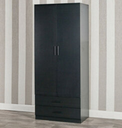Urbn-Living Urbnliving Height 180Cm Wooden Black Tall 2 Door Wardrobe With 2 Drawers Bedroom Storage With Hanging Bar For Clothes - thumbnail 5