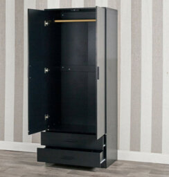 Urbn-Living Urbnliving Height 180Cm Wooden Black Tall 2 Door Wardrobe With 2 Drawers Bedroom Storage With Hanging Bar For Clothes - thumbnail 3