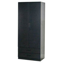Urbn-Living Urbnliving Height 180Cm Wooden Black Tall 2 Door Wardrobe With 2 Drawers Bedroom Storage With Hanging Bar For Clothes - thumbnail 1