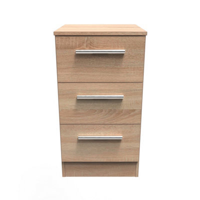 Trent 3 Drawer Bedside Cabinet In Black & Black Matt (Ready Assembled) - image 1