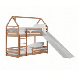 Arte Play Cinnamon Wooden House Bunk Bed With Slide 90 X 190Cm - With 2 Foam Mattresses - thumbnail 1