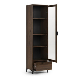 Heze Furniture Lana Modern Display Cabinet With Glass Door And Drawer In Elegant Walnut - thumbnail 3