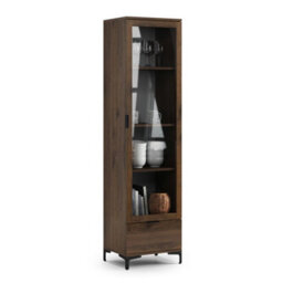 Heze Furniture Lana Modern Display Cabinet With Glass Door And Drawer In Elegant Walnut - thumbnail 2