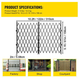 Vevor Double Folding Security Gate, 5 In H X 10 In W Folding Door Gate, Steel Accordion Security Gate, Scissor Gate - thumbnail 7
