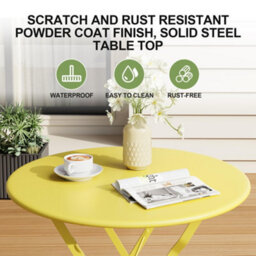 Foldable Garden Bistro Set, Garden Round Table Set, Yellow, Chair Size (D)45Cm (W)42Cm (H)83Cm - thumbnail 5