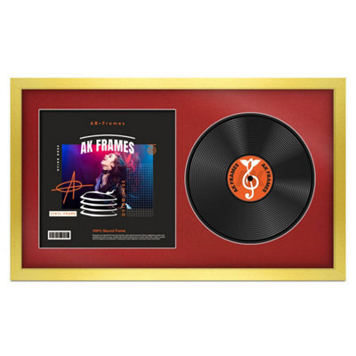 "30X17"" Gold Modern Vinyl Record Frame With Crimson Mount For 12 Inch Lp Album Cover & Disc - Ak Frames" - image 1