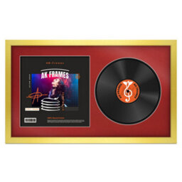"30X17"" Gold Modern Vinyl Record Frame With Crimson Mount For 12 Inch Lp Album Cover & Disc - Ak Frames"