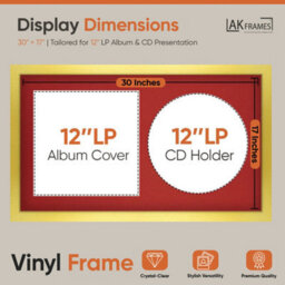 "30X17"" Gold Modern Vinyl Record Frame With Crimson Mount For 12 Inch Lp Album Cover & Disc - Ak Frames" - thumbnail 2