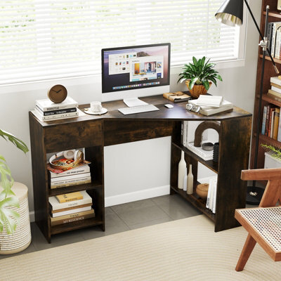 Costway L-Shaped Computer Desk Compact Corner Executive Desk W/storage-Rustic Brown - image 1