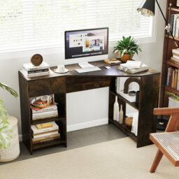 Costway L-Shaped Computer Desk Compact Corner Executive Desk W/storage-Rustic Brown