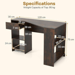 Costway L-Shaped Computer Desk Compact Corner Executive Desk W/storage-Rustic Brown - thumbnail 3