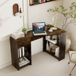 Costway L-Shaped Computer Desk Compact Corner Executive Desk W/storage-Rustic Brown - thumbnail 4