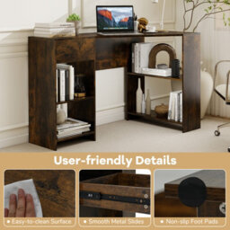 Costway L-Shaped Computer Desk Compact Corner Executive Desk W/storage-Rustic Brown - thumbnail 8