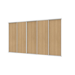 A-Class Sliding Doors Set Of 5 Mid Oak Sliding Wardrobe Door Kit In White Frame & Tracks, Opening Height (H) 225-226Cm & Width (W) 295-296Cm - thumbnail 1