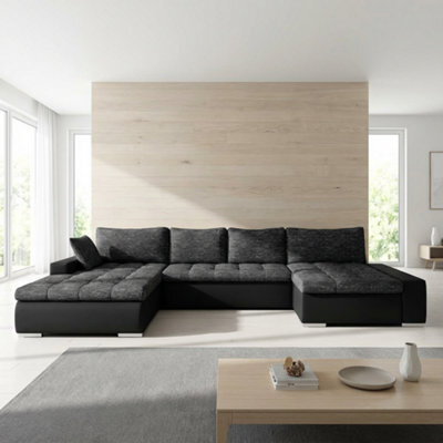 Caro Sofa Bed Corner Sectional With Bedding Storage Polyurethane Foam Wave Springs Wooden Frame Black - image 1