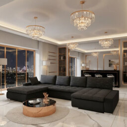 Caro Sofa Bed Corner Sectional With Bedding Storage Polyurethane Foam Wave Springs Wooden Frame Black - thumbnail 2
