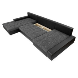 Caro Sofa Bed Corner Sectional With Bedding Storage Polyurethane Foam Wave Springs Wooden Frame Black - thumbnail 4