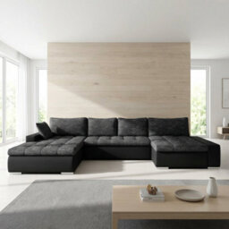 Caro Sofa Bed Corner Sectional With Bedding Storage Polyurethane Foam Wave Springs Wooden Frame Black - thumbnail 1